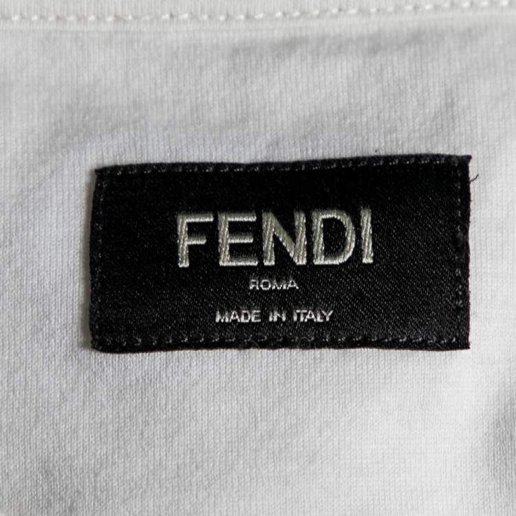 Pre Owned Fendi Off White Cotton Embroidered Logo Appliqued T-Shirt M