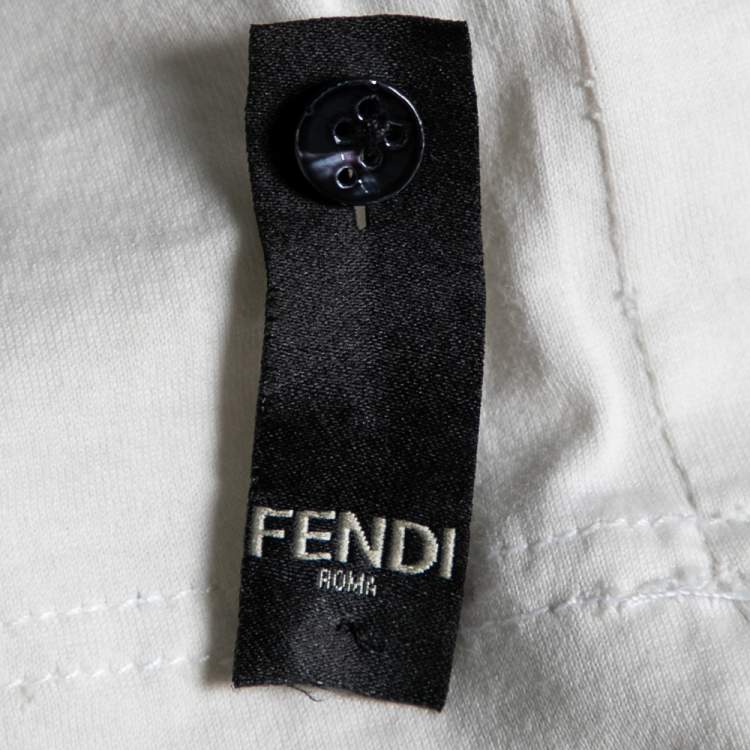 Pre Owned Fendi Off White Cotton Embroidered Logo Appliqued T-Shirt M