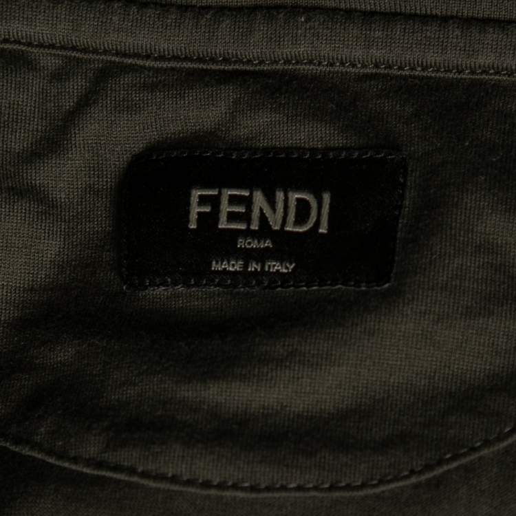 Pre Owned Fendi Green Embellished Cotton Short Sleeve T-Shirt M 