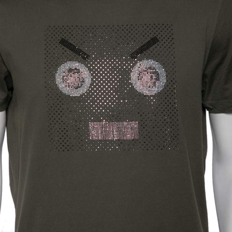 Pre Owned Fendi Green Embellished Cotton Short Sleeve T-Shirt M 
