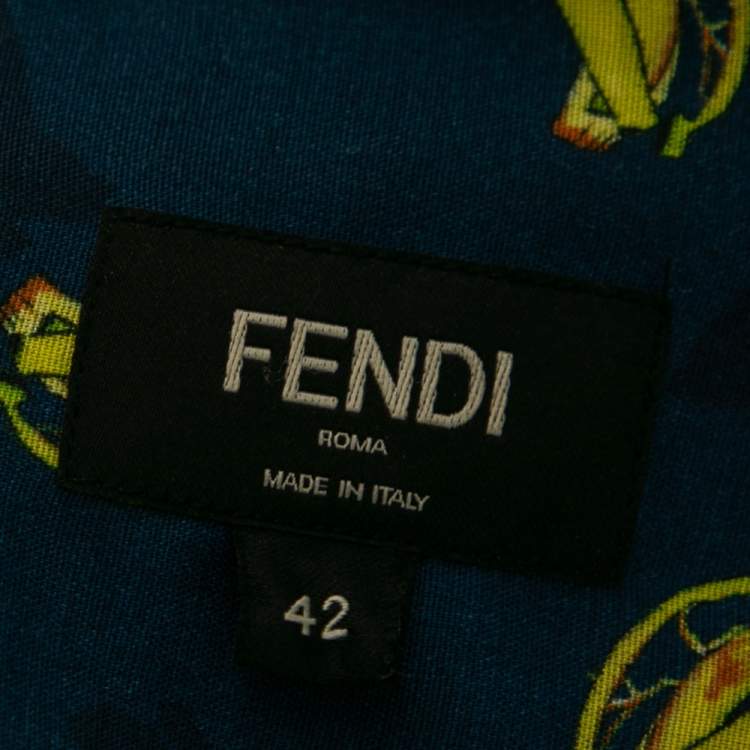 Pre Owned Fendi Blue Synthetic Banana Printed Button Front Bowling Shirt XL