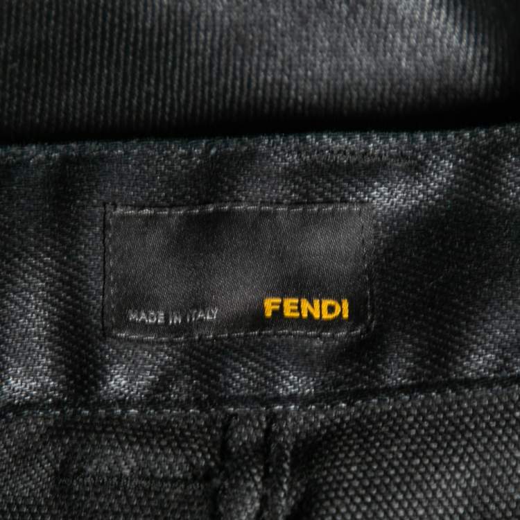 Pre Owned Fendi Black Leather Coated Denim Jeans XL 