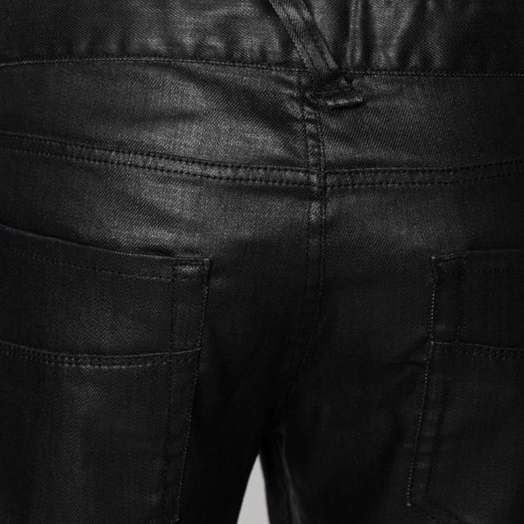 Pre Owned Fendi Black Leather Coated Denim Jeans XL 
