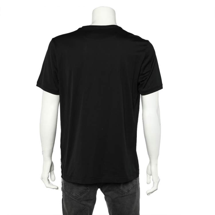 Pre Owned Fendi Black Cotton Logo Patch Detail Roundneck T-Shirt XXL