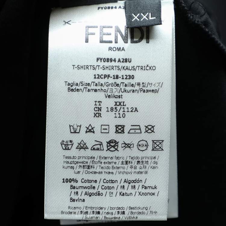 Pre Owned Fendi Black Cotton Logo Patch Detail Roundneck T-Shirt XXL