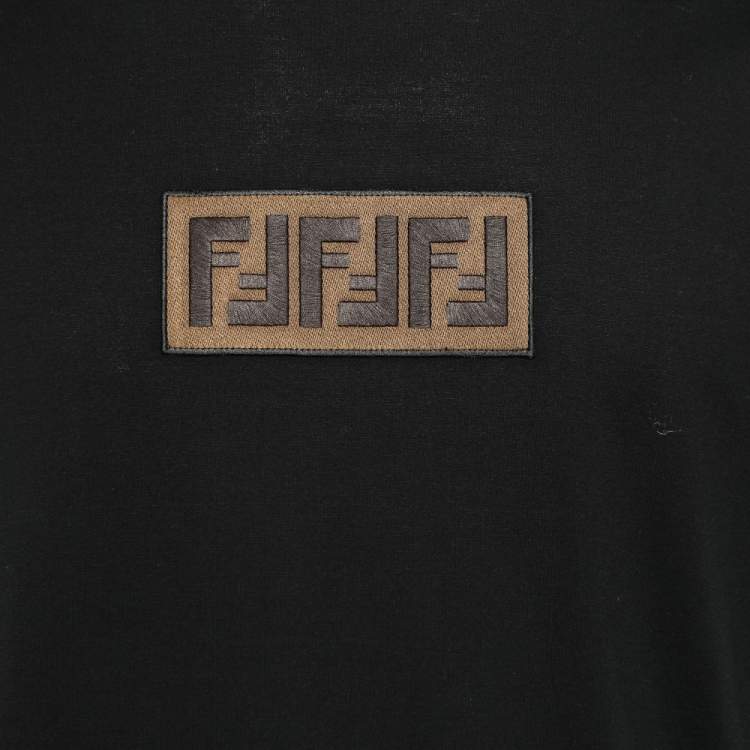 Pre Owned Fendi Black Cotton Logo Patch Detail Roundneck T-Shirt XXL