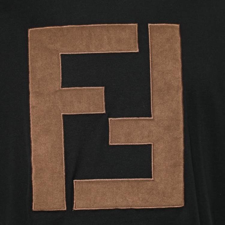 Pre Owned Fendi Black Cotton Logo Applique Detail Roundneck T-Shirt XL