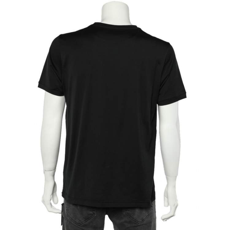 Pre Owned Fendi Black Cotton Logo Applique Detail Roundneck T-Shirt XL