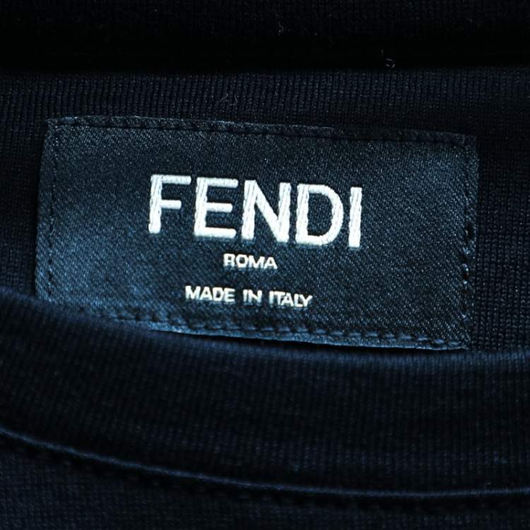 Pre Owned Fendi Black Cotton Logo Applique Detail Roundneck T-Shirt XL