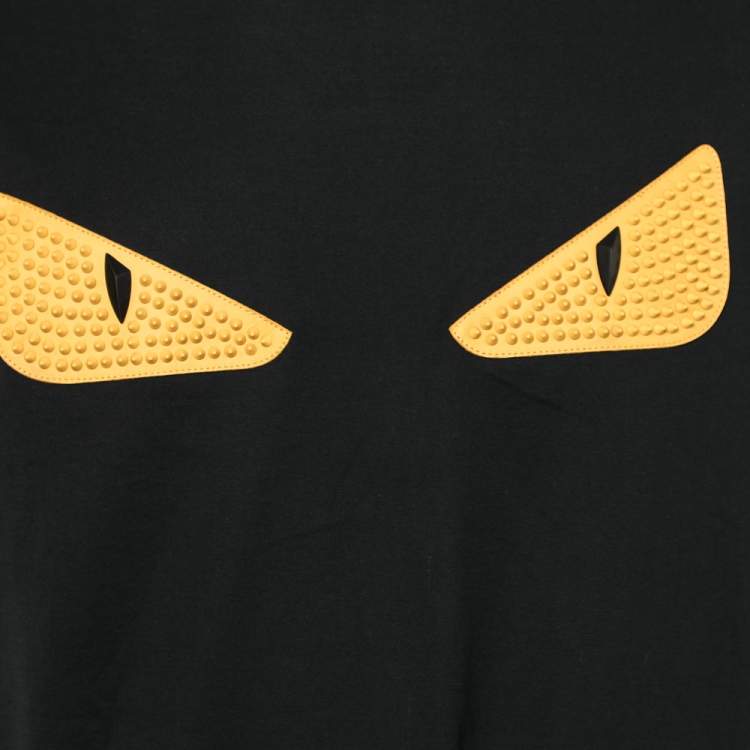 Pre Owned Fendi Black Cotton Monster Eye Patch Detail Crewneck T-Shirt XL