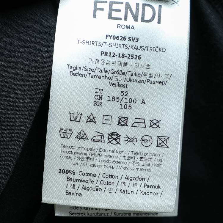 Pre Owned Fendi Black Cotton Monster Eye Patch Detail Crewneck T-Shirt XL