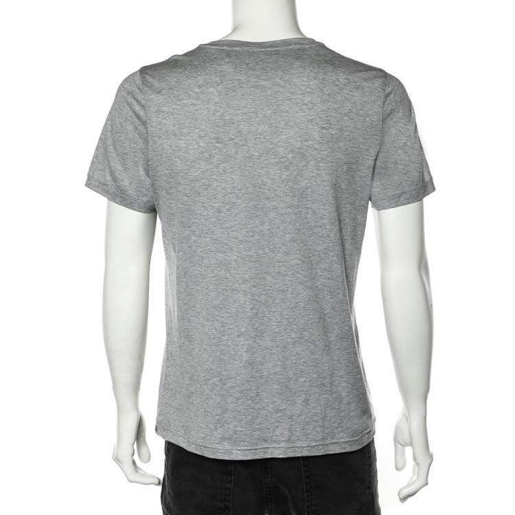 Pre Owned Fendi Grey Cotton Monster Eyes Leather Patch Detail Crewneck T-Shirt M