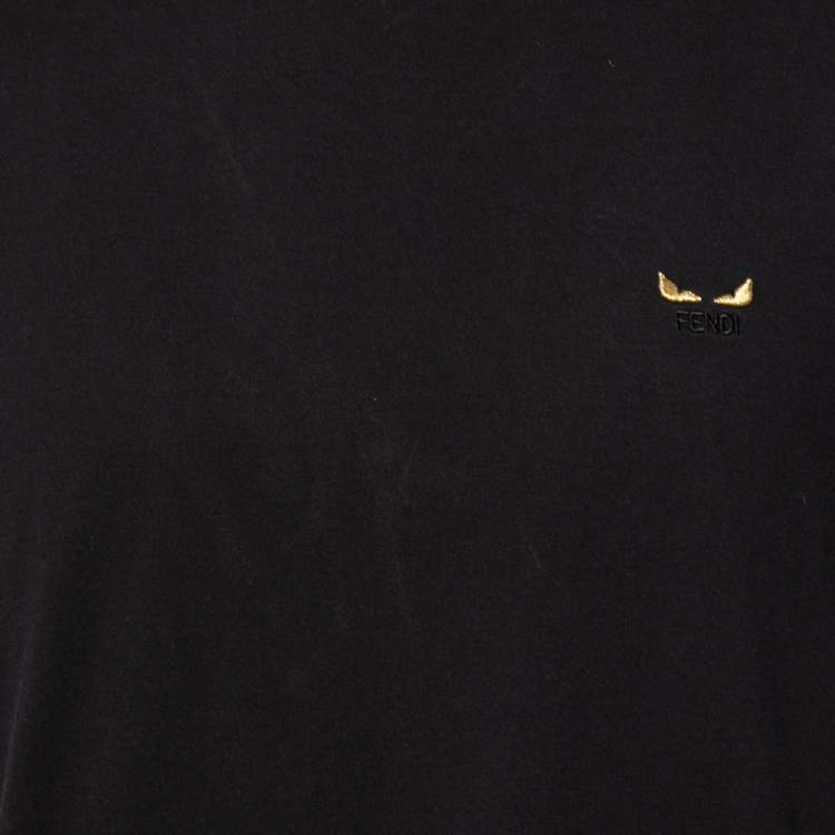 مملوكة مسبقًا Fendi Black Cotton Embroidered Logo Detail Short Sleeve T-Shirt XL