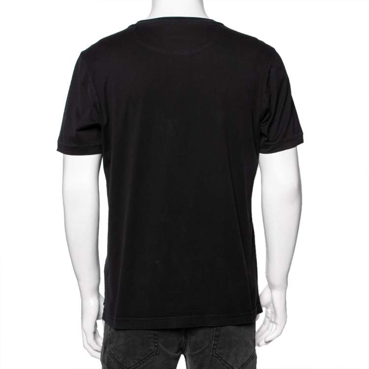 مملوكة مسبقًا Fendi Black Cotton Embroidered Logo Detail Short Sleeve T-Shirt XL