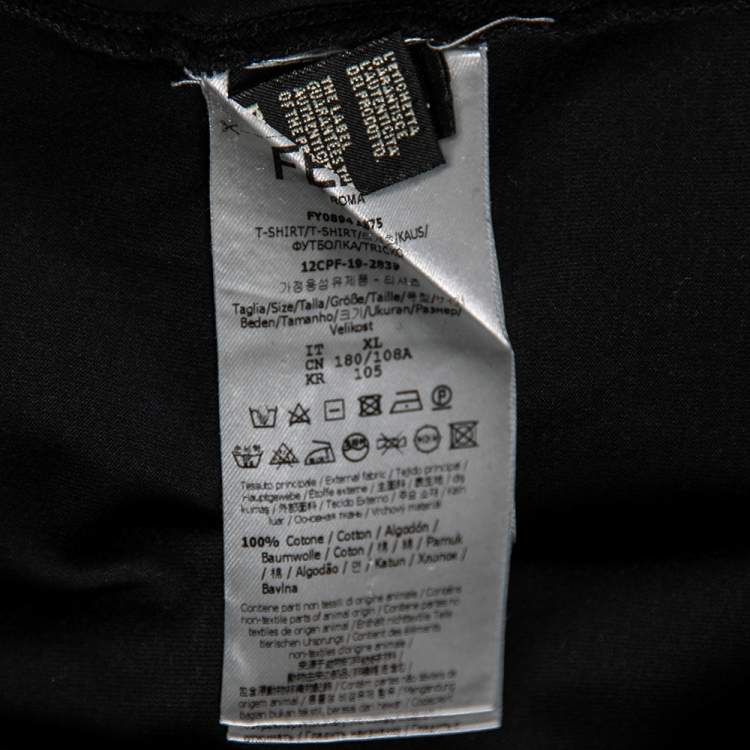 مملوكة مسبقًا Fendi Black Cotton Embroidered Logo Detail Short Sleeve T-Shirt XL