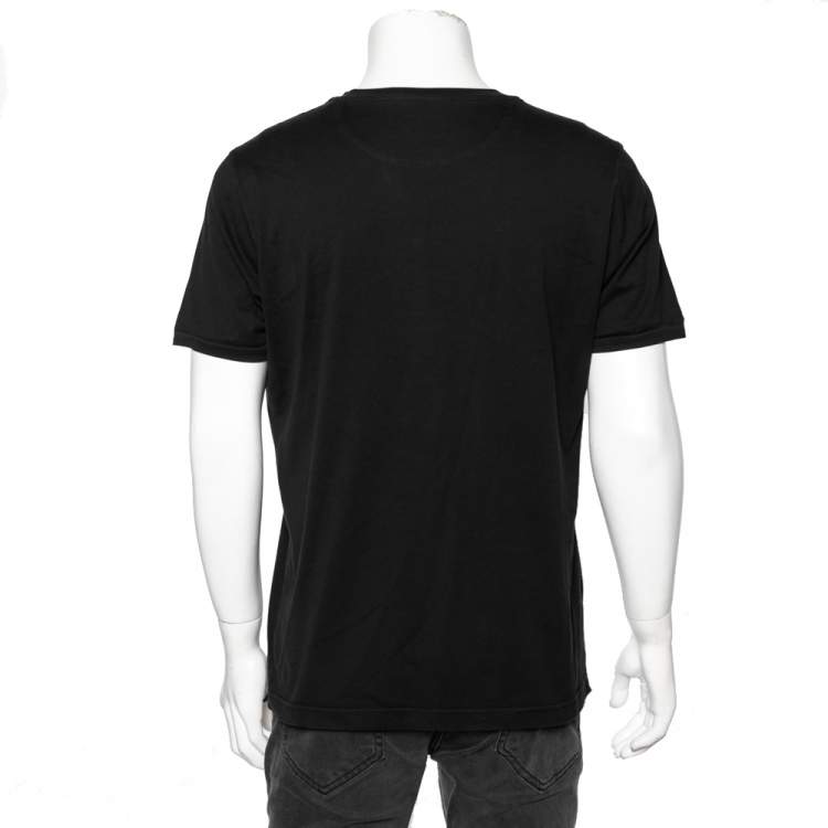 Pre Owned Fendi Black Cotton Monster Eye Patch Detailed Short Sleeve T-Shirt L