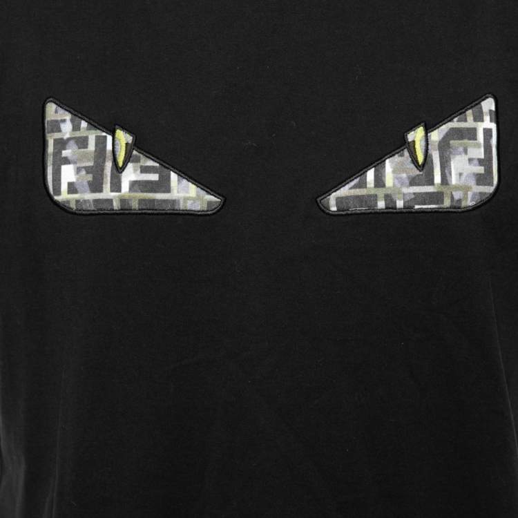 Pre Owned Fendi Black Cotton Monster Eye Patch Detailed Short Sleeve T-Shirt L
