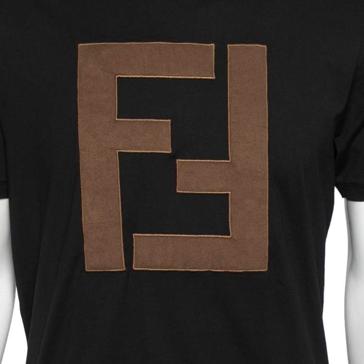 مملوكة مسبقًا Fendi Black Cotton Knit Logo Patch Detail Round Neck T-Shirt M
