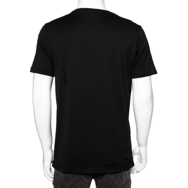 مملوكة مسبقًا Fendi Black Cotton Knit Logo Patch Detail Round Neck T-Shirt M