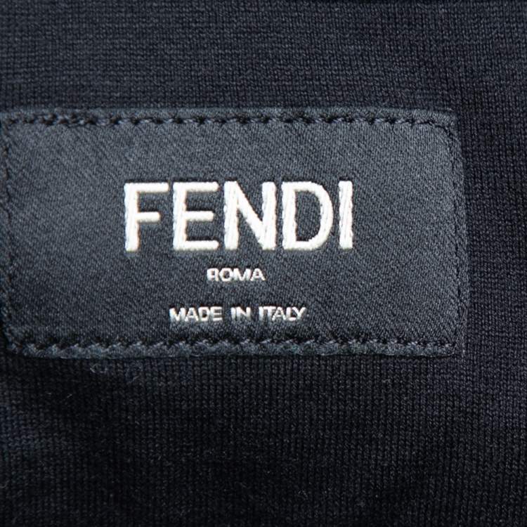 مملوكة مسبقًا Fendi Black Cotton Knit Logo Patch Detail Round Neck T-Shirt M