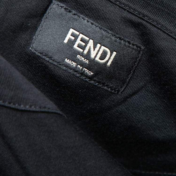 مملوكة مسبقًا Fendi Black Cotton Knit Logo Patch Detail Round Neck T-Shirt M