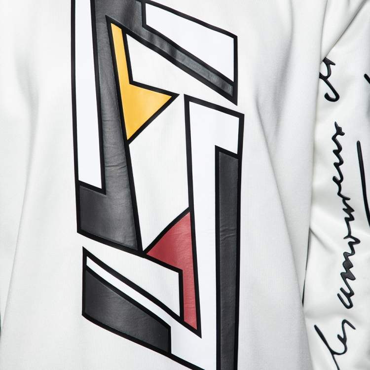 مملوكة مسبقًا Fendi White Knit Futuristic FF Motif Crew Neck Long Sleeve Sweatshirt L