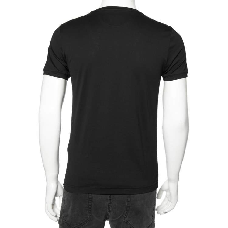 Pre Owned Fendi Black Cotton FF Logo Appliqued Slim Fit T-Shirt S