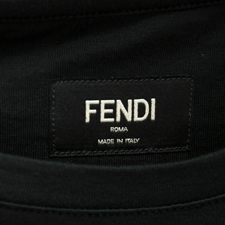Pre Owned Fendi Black Cotton FF Logo Appliqued Slim Fit T-Shirt S