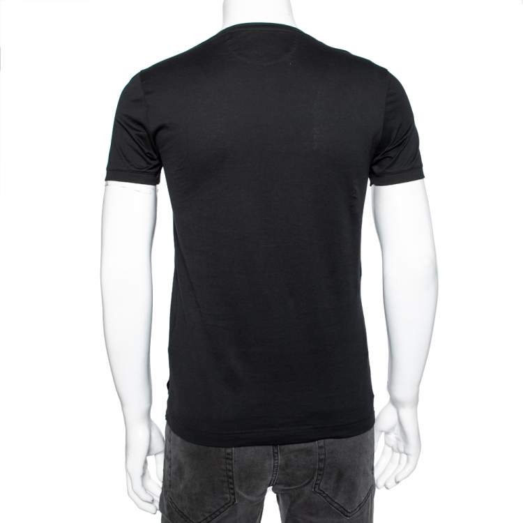 Pre Owned Fendi Black Cotton FF Patch Crew Neck Shirt Sleeve T-Shirt S