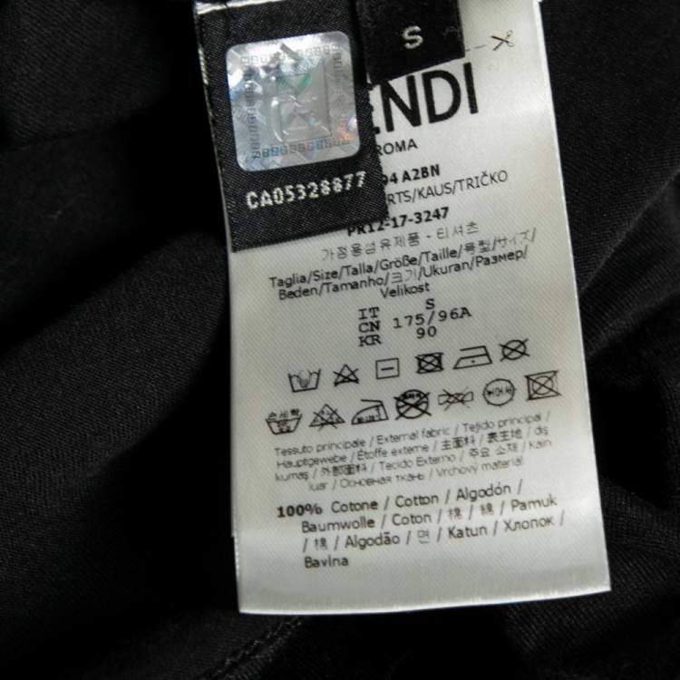 Pre Owned Fendi Black Cotton FF Patch Crew Neck Shirt Sleeve T-Shirt S