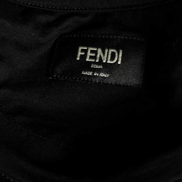 Pre Owned Fendi Black Cotton FF Patch Crew Neck Shirt Sleeve T-Shirt S