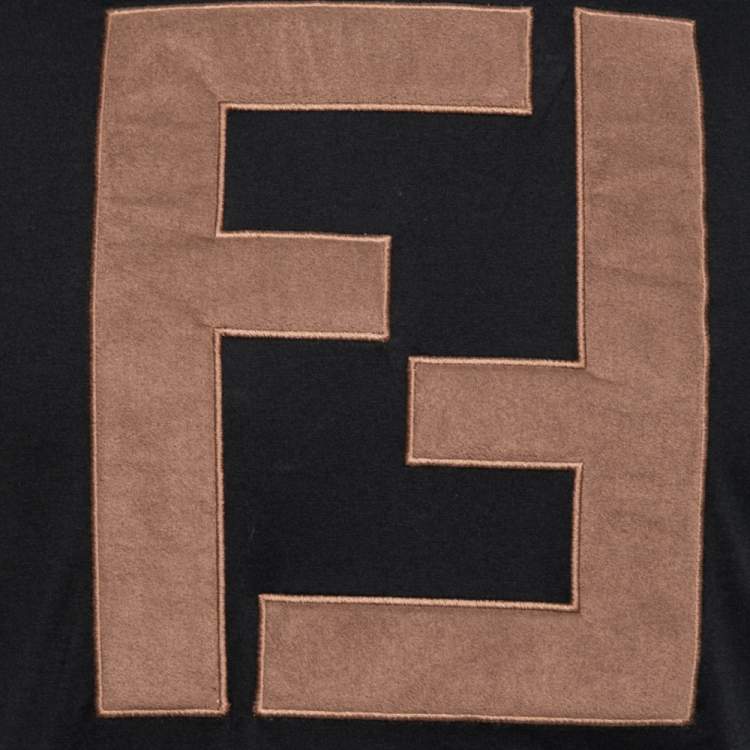 Pre Owned Fendi Black Cotton FF Patch Crew Neck Shirt Sleeve T-Shirt S