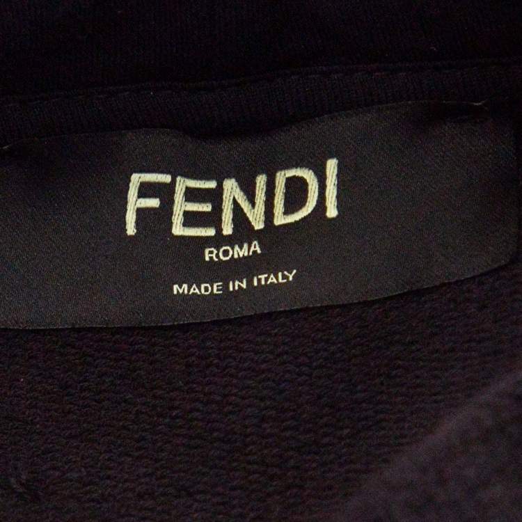 Pre Owned Fendi Black Rib Knit Logo Applique Hoodie L