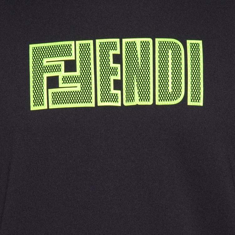 Pre Owned Fendi Black Rib Knit Logo Applique Hoodie L