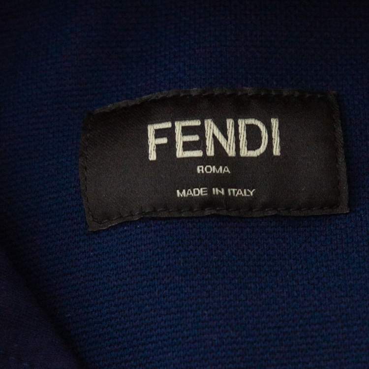 Pre Owned Fendi X Fila Blue Knit Logo Applique Hoodie L 