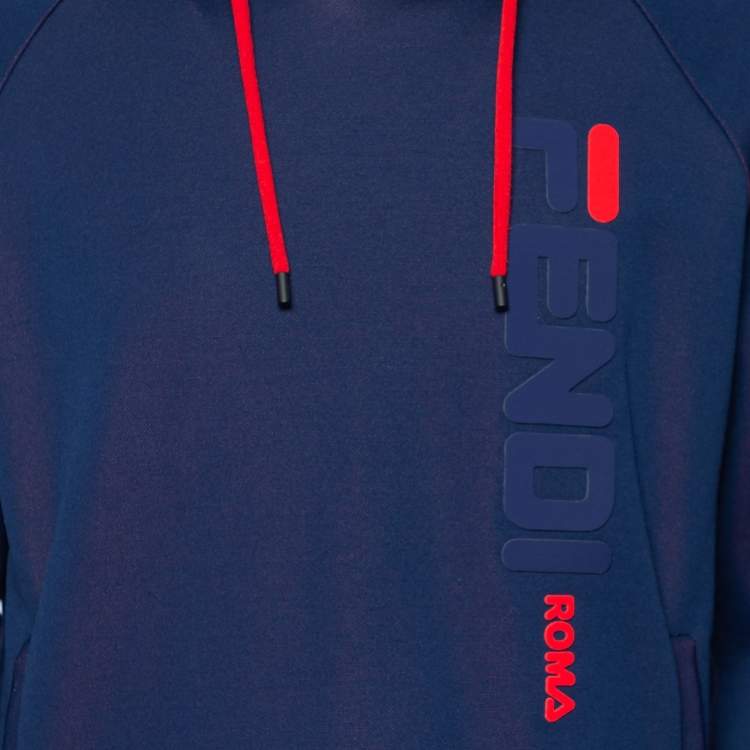 Pre Owned Fendi X Fila Blue Knit Logo Applique Hoodie L 