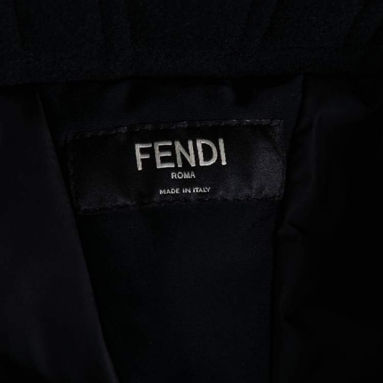 Pre Owned Fendi Black Synthetic Logo Print Detailed Wide Leg Ski-Pants M