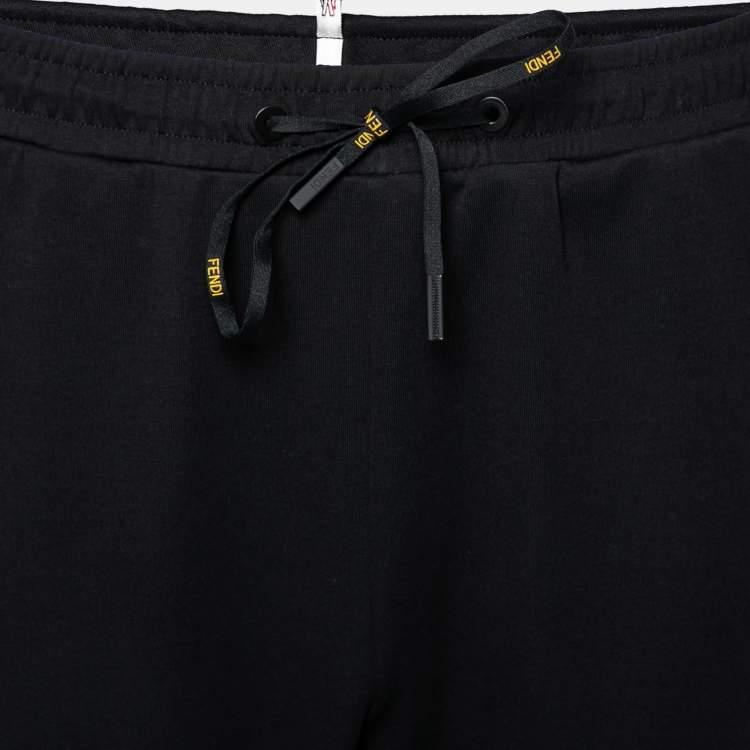 Pre Owned Fendi Black Stretch Knit Logo Tape Detailed Trackpants L