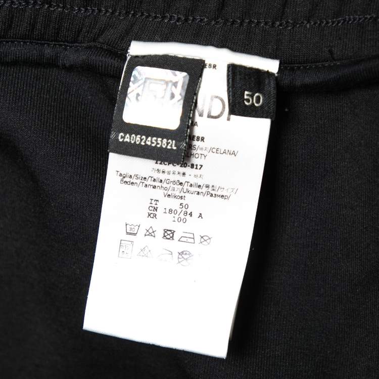 Pre Owned Fendi Black Stretch Knit Logo Tape Detailed Trackpants L