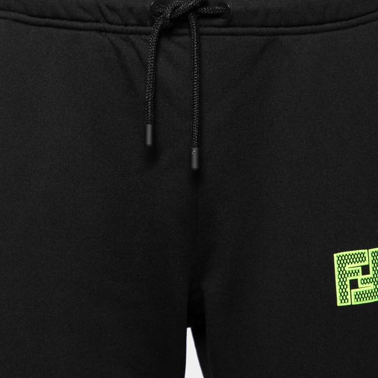 Pre Owned Fendi Black Jersey Logo Printed Trackpants L