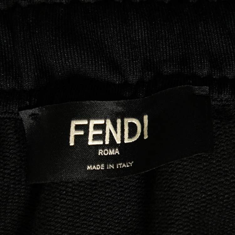 Pre Owned Fendi Black Jersey Logo Printed Trackpants L