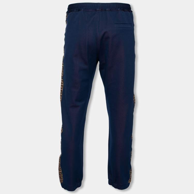 Pre Owned Fendi x Hey Reilly Blue Jersey Logo Tape Trimmed Trackpants L
