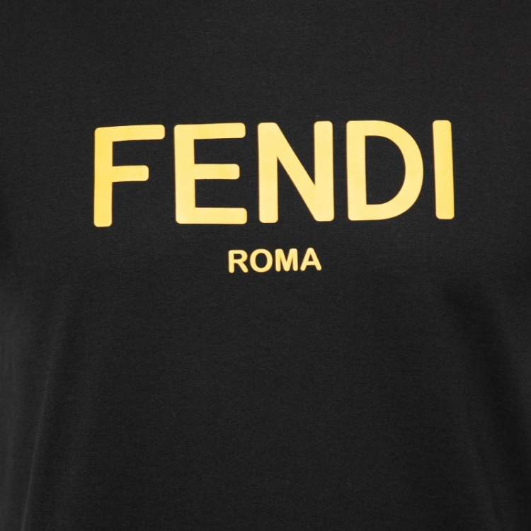 Pre Owned Fendi Black Logo Printed Crew Neck Short Sleeve T-Shirt S