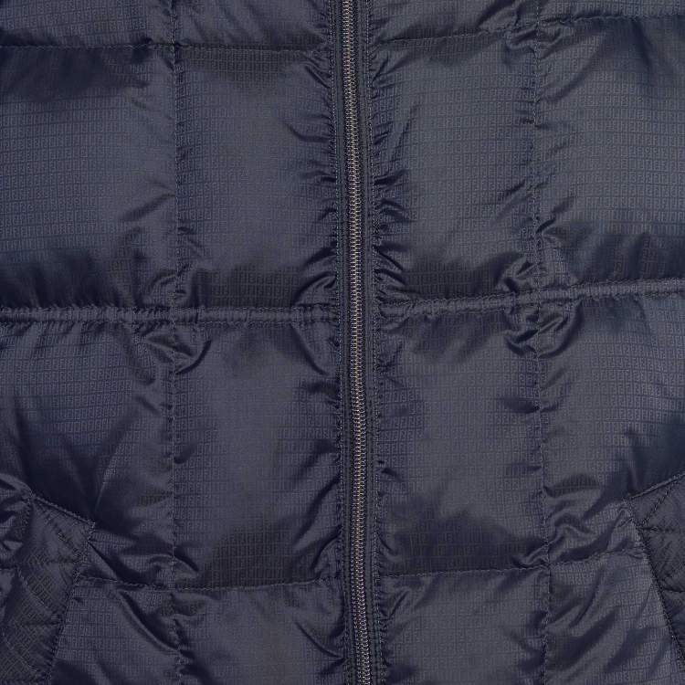 Pre Owned Fendi Navy Blue Synthetic Hooded Down Jacket XXL
