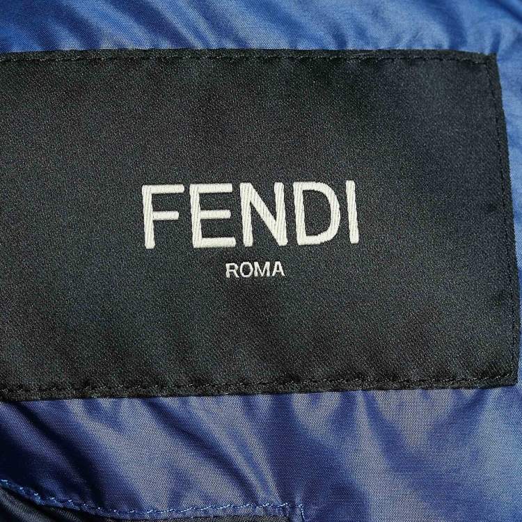 Pre Owned Fendi Navy Blue Synthetic Hooded Down Jacket XXL