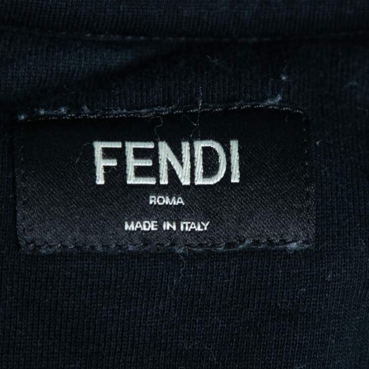 Pre Owned Fendi Black Cotton Monster Eye Embroidered Crewneck Sweatshirt M
