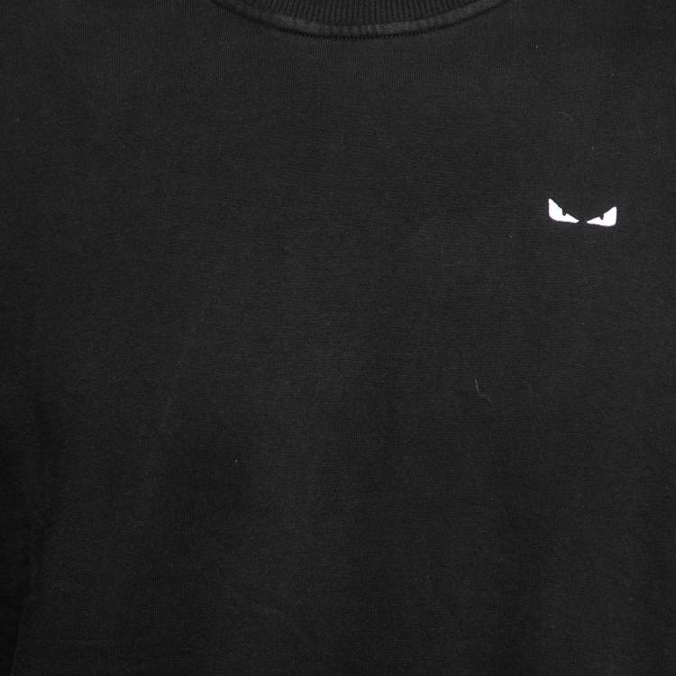 Pre Owned Fendi Black Cotton Monster Eye Embroidered Crewneck Sweatshirt M