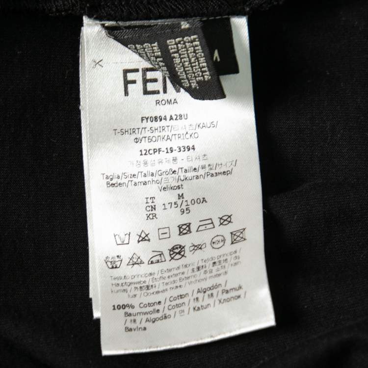 Pre Owned Fendi Black Cotton Logo Patch Detail Roundneck T-Shirt M