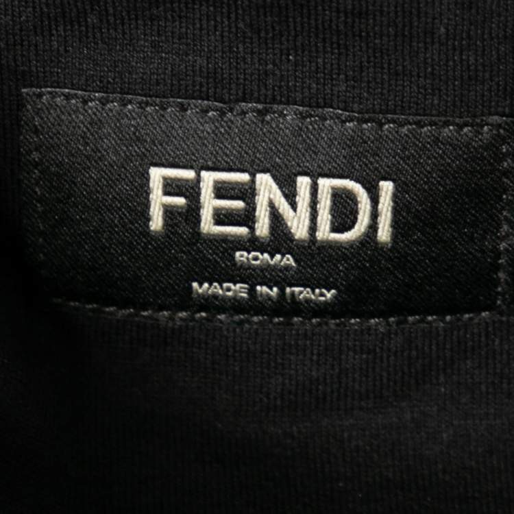 Pre Owned Fendi Black Cotton Logo Patch Detail Roundneck T-Shirt M