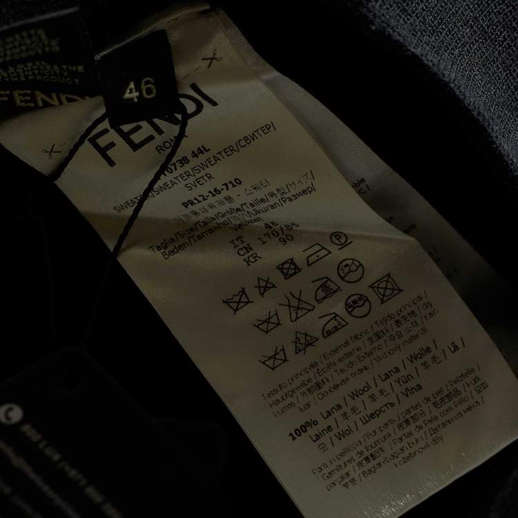 Pre Owned Fendi Black Wool Knit Multicolor Logo Hoodie S